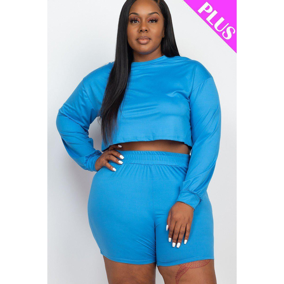 Plus Size Cozy Crop Top And Shorts Set - Result: Plus Size Comfy Crop Top And Shorts Set