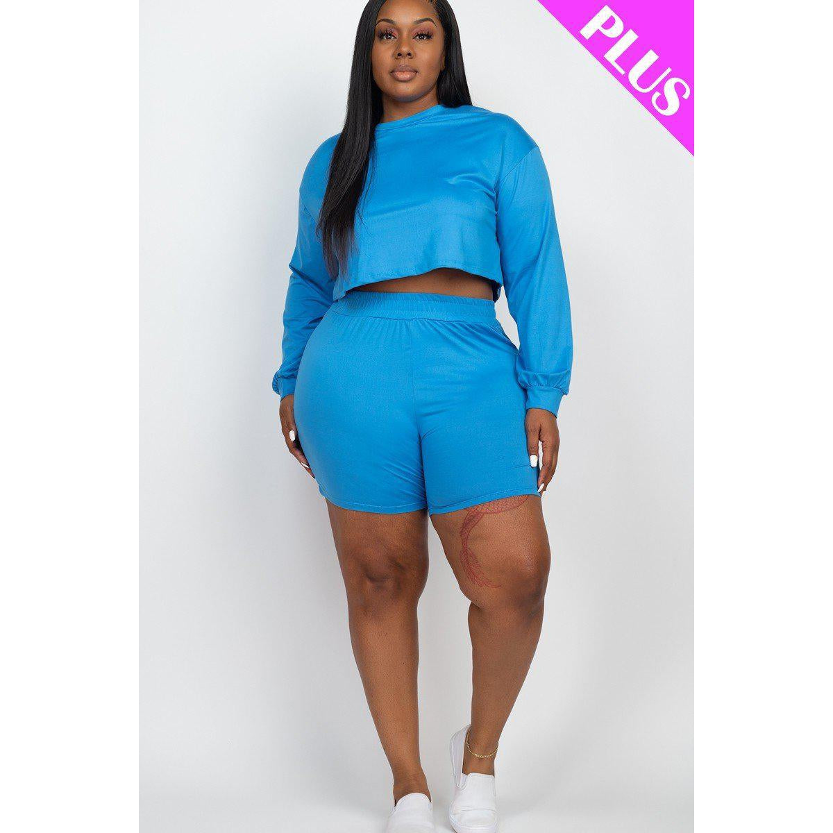 Plus Size Cozy Crop Top And Shorts Set - Result: Plus Size Comfy Crop Top And Shorts Set