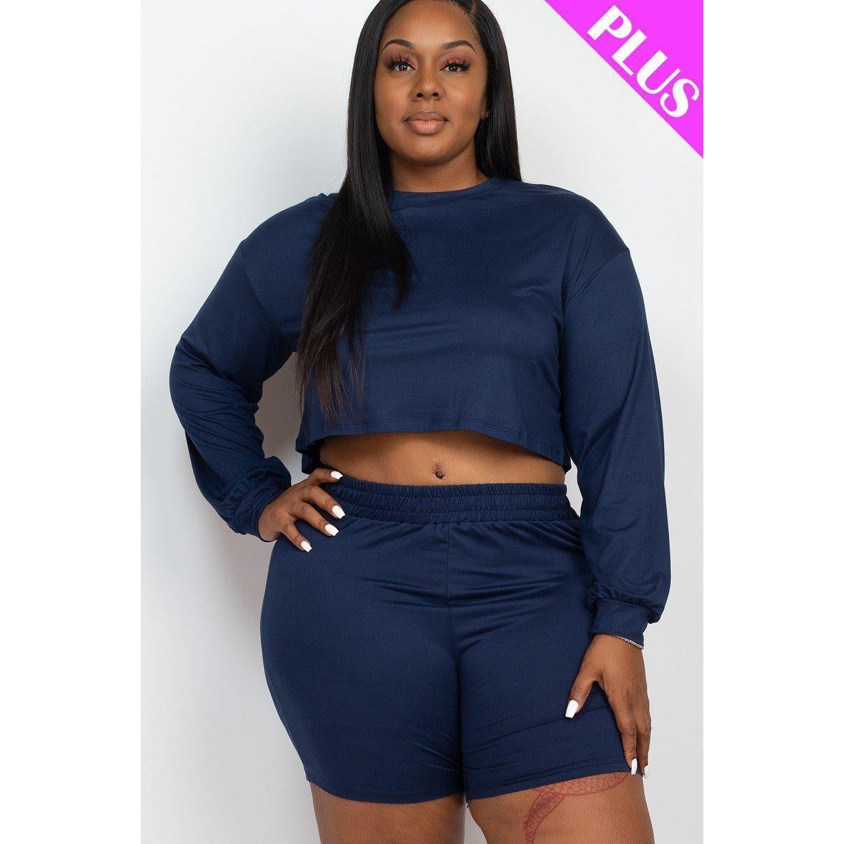 Plus Size Crop Top and Shorts Set for Cozy Comfort