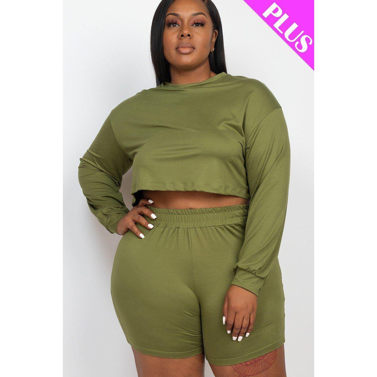 Plus Size Crop Top and Shorts Set