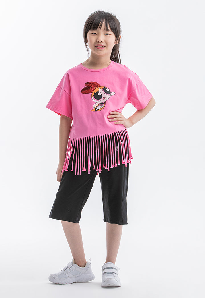 Powerpuff Girls Fringed Graphic Print T-shirt