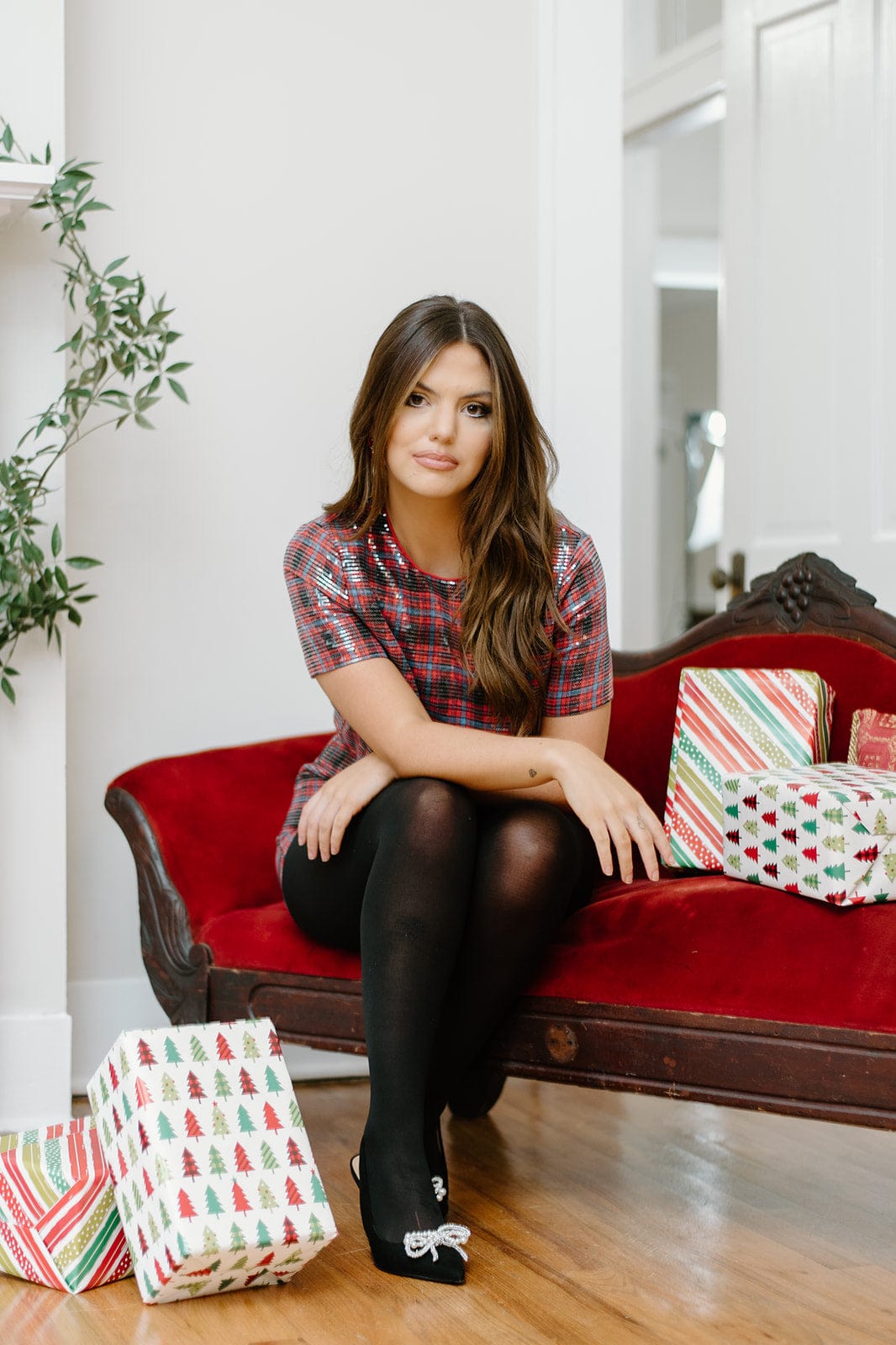 Red Plaid Sequin Shorts and Top Set