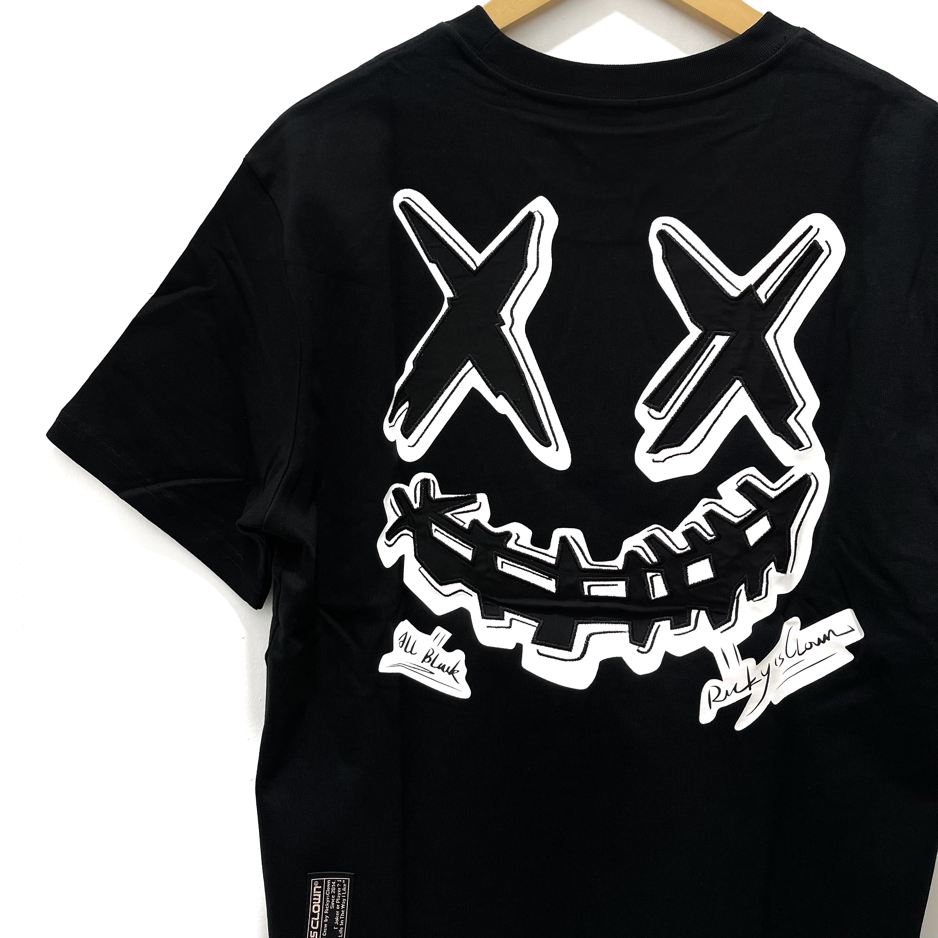 Ricky's Clown Smiley Tee with Line Embroidery Patch in Black