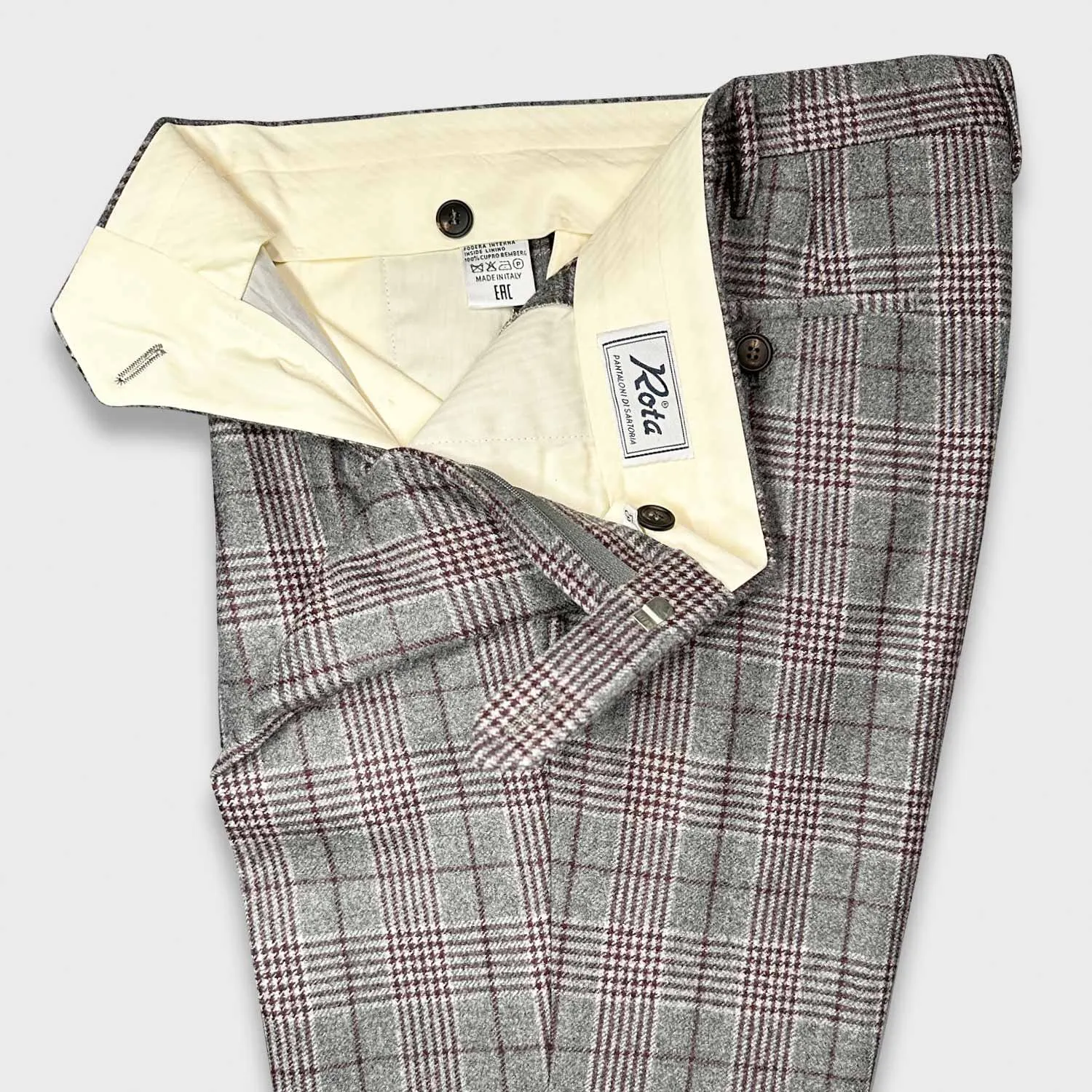 Rota Checkered Flannel Wool Trousers Smoke Grey