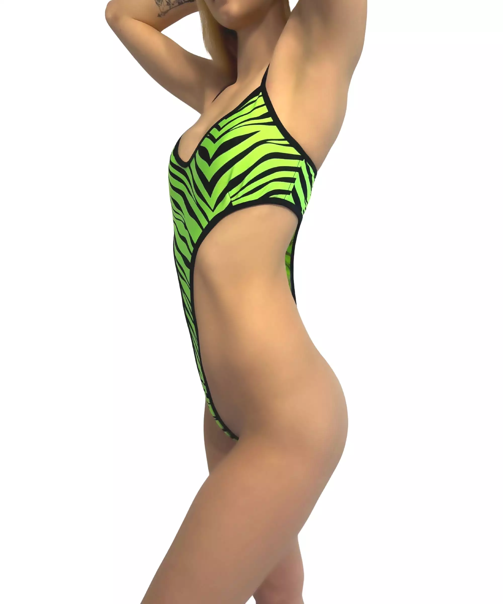 Sassy Zebra Print Monokini in Neon Green