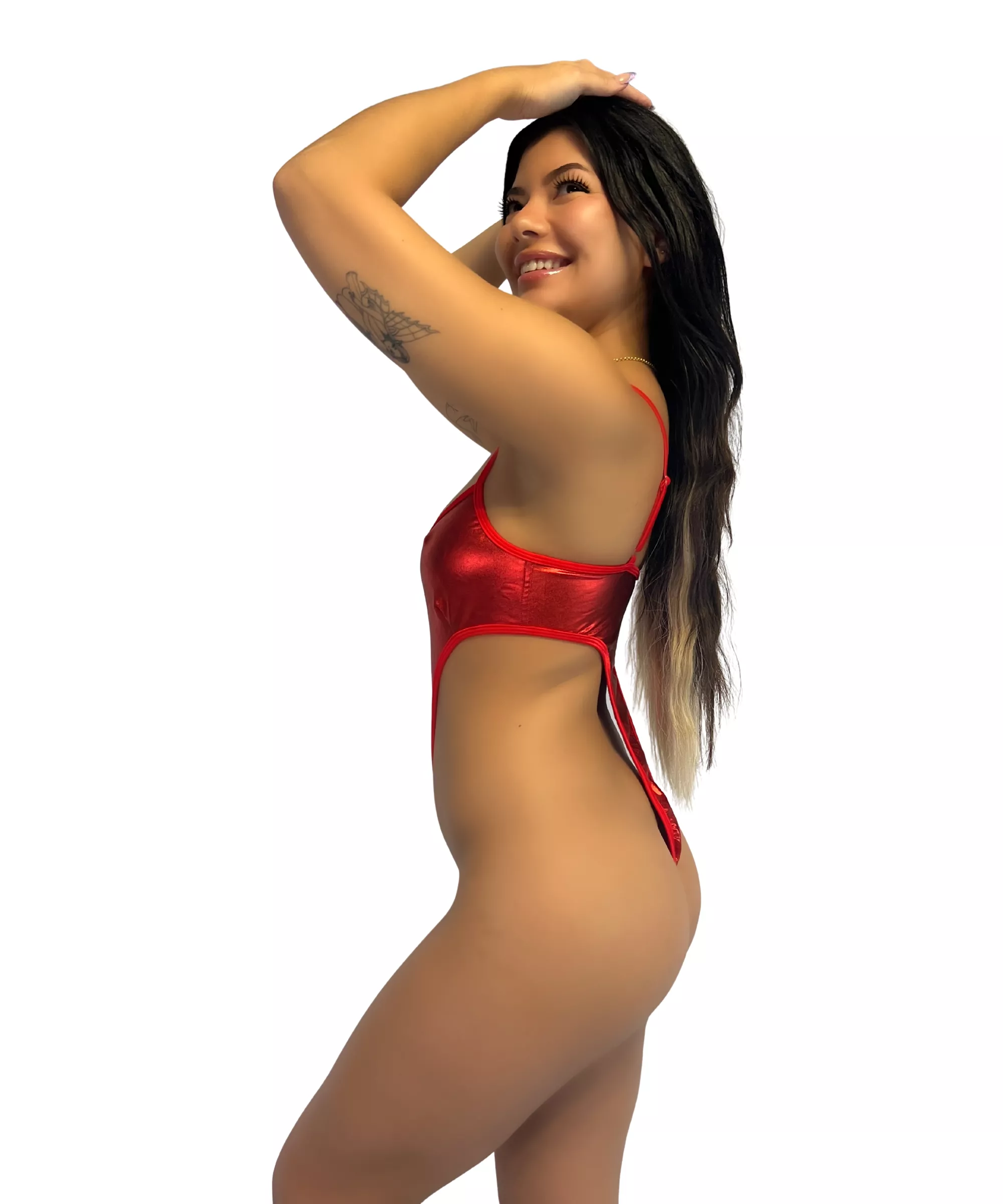 Seductive Metallic Red Monokini Dancer Attire