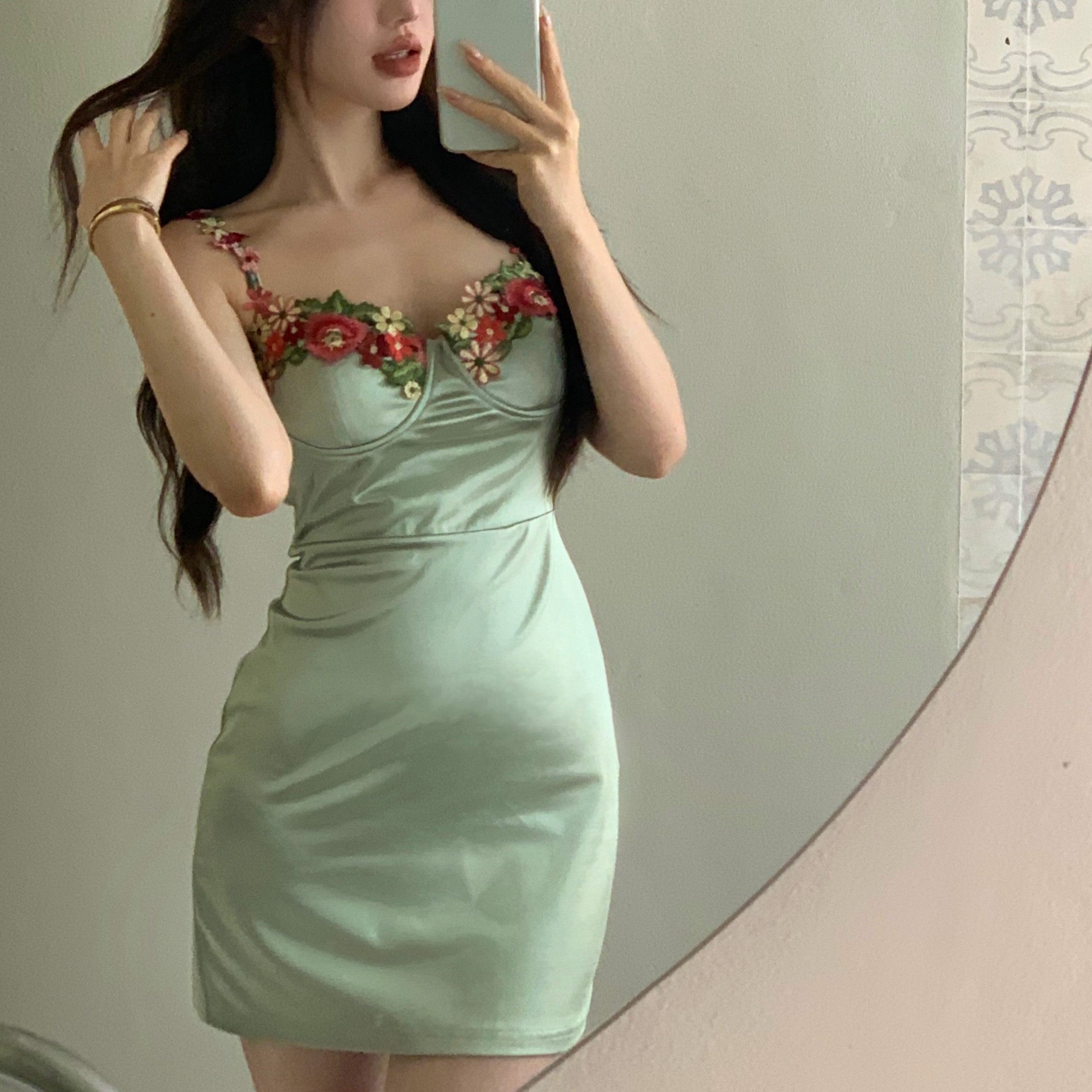 SEO optimization result: Satin Floral Dress in Green