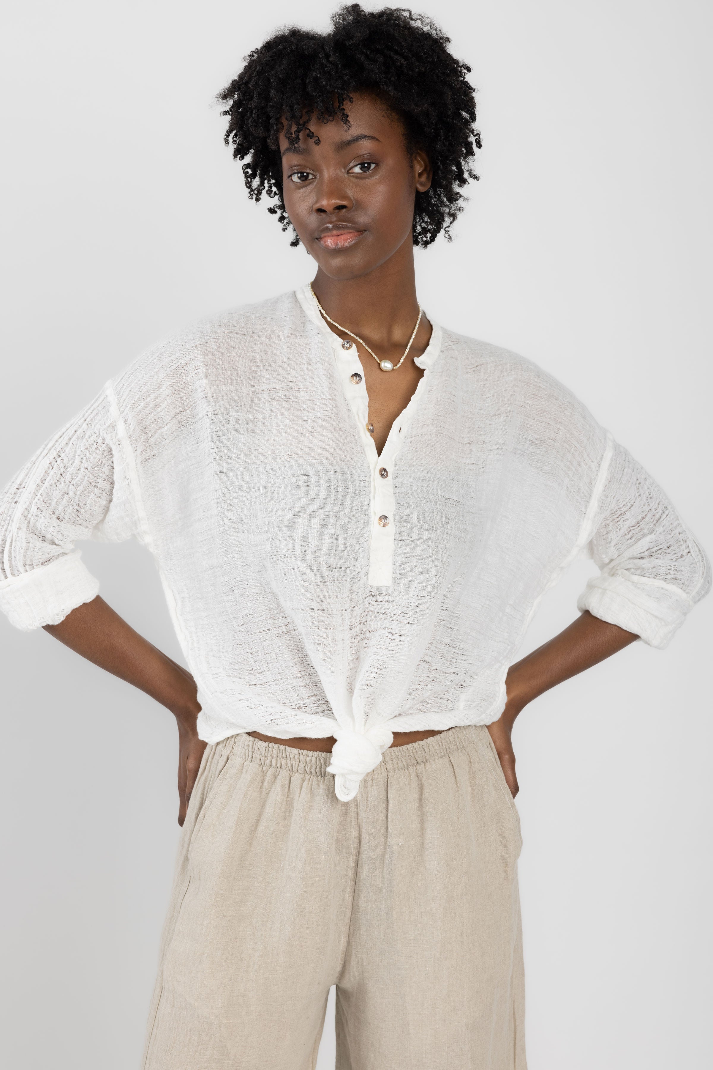 Serafina Garzata Linen Shirt in Latte