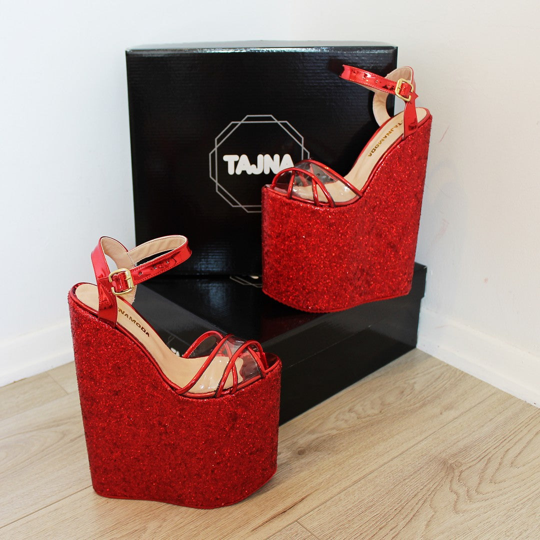 Shiny Red 25 cm Wedge Sandals