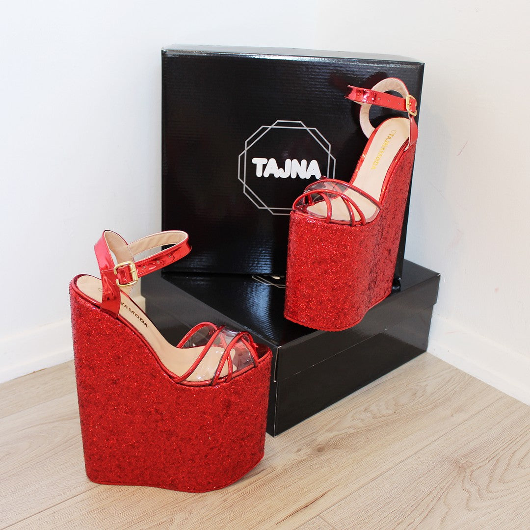 Shiny Red 25 cm Wedge Sandals