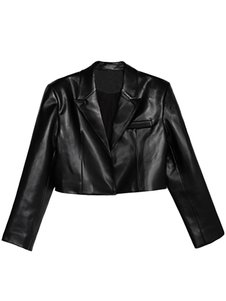 Black Short Leather Jacket - Spring 2022 Women's Fashion Blazer Autumn