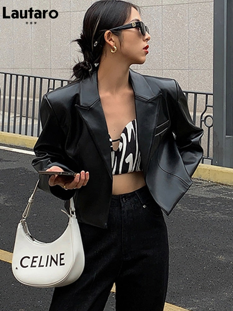 Black Short Leather Jacket - Spring 2022 Women's Fashion Blazer Autumn