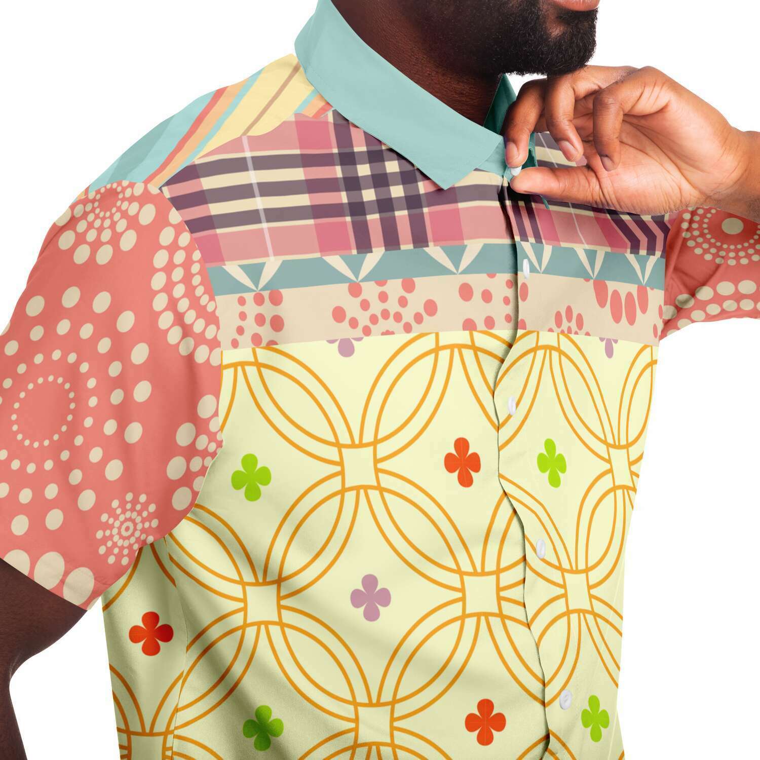 Short Sleeve Button Down Shirt - Kaleidoscope Design