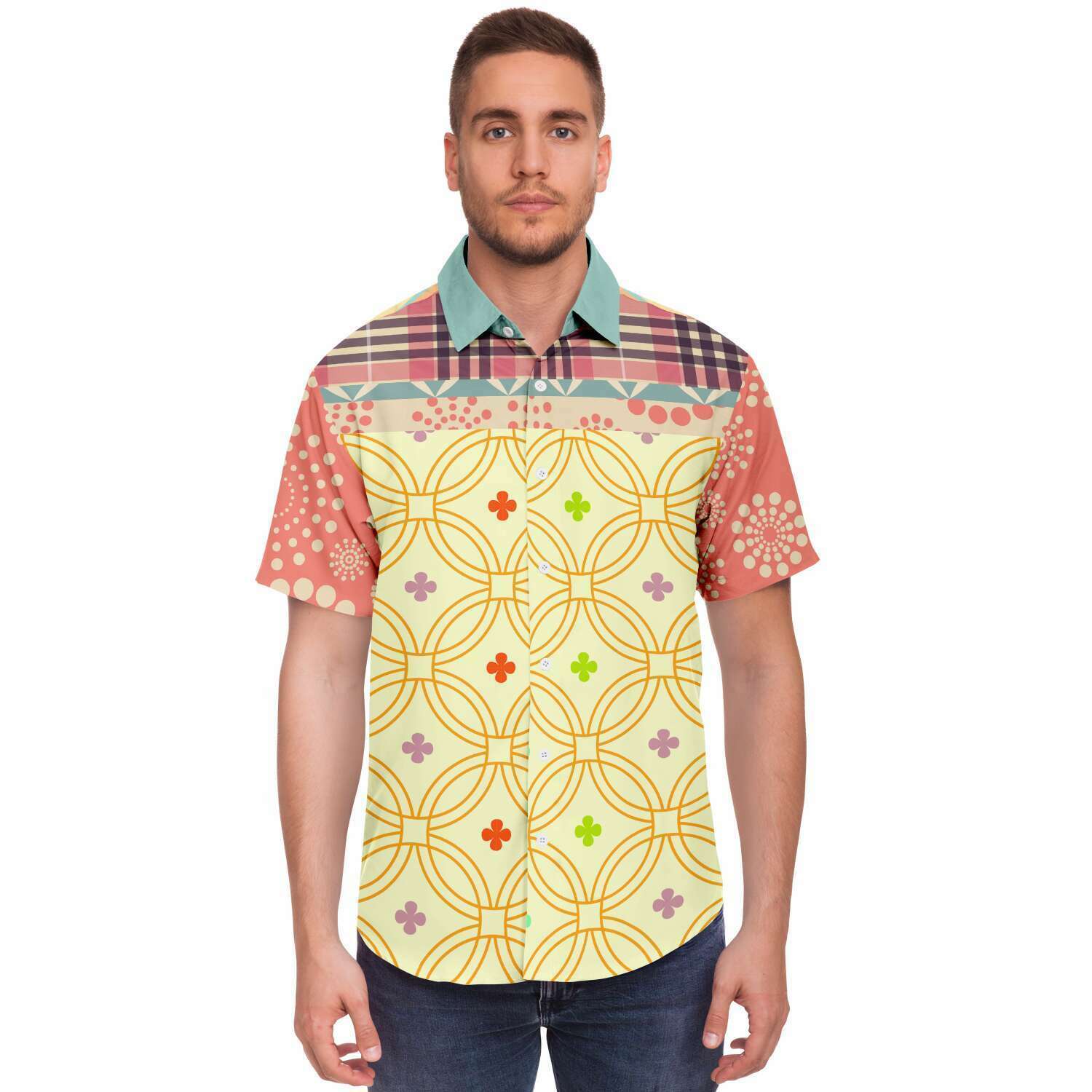 Short Sleeve Button Down Shirt - Kaleidoscope Design