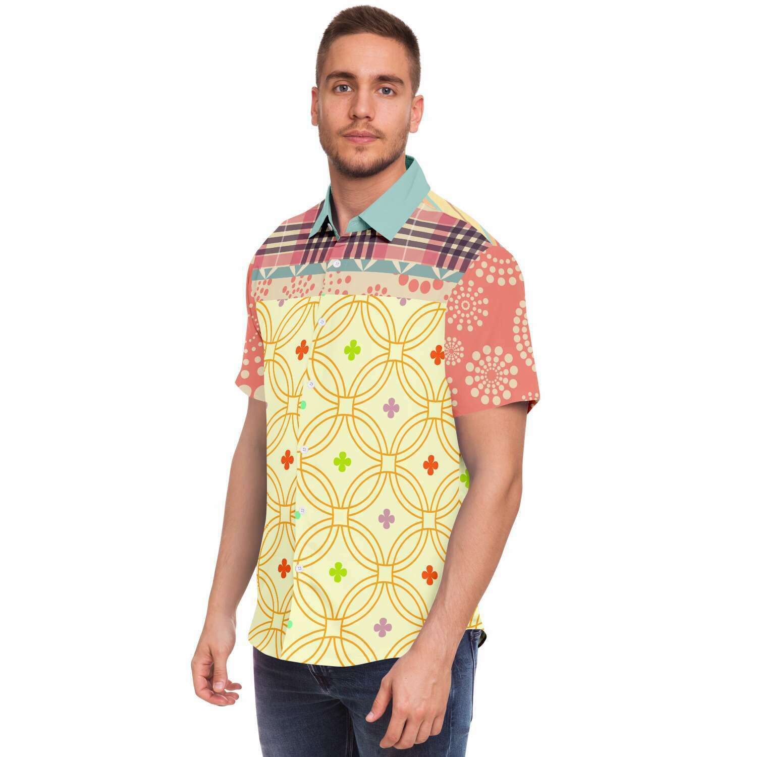 Short Sleeve Button Down Shirt - Kaleidoscope Design