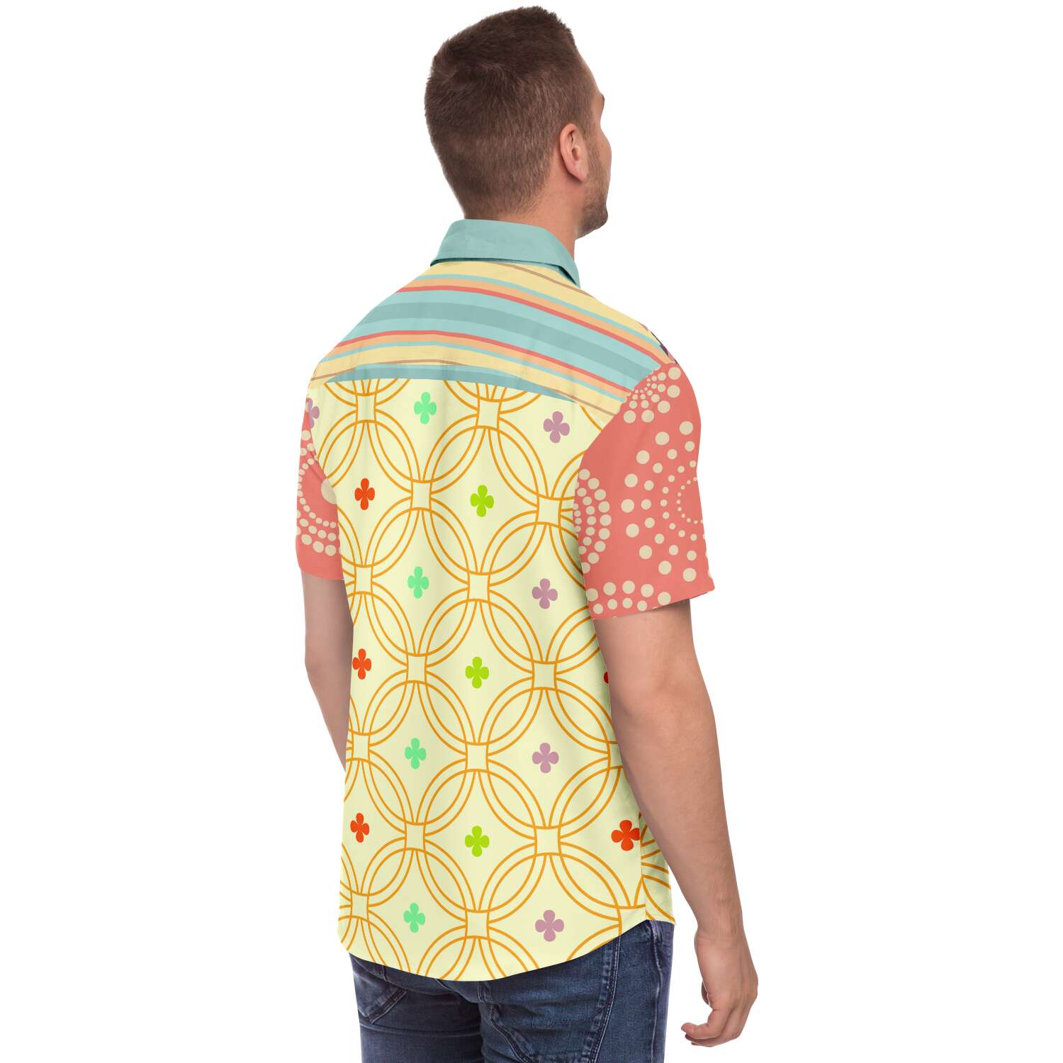 Short Sleeve Button Down Shirt - Kaleidoscope Design