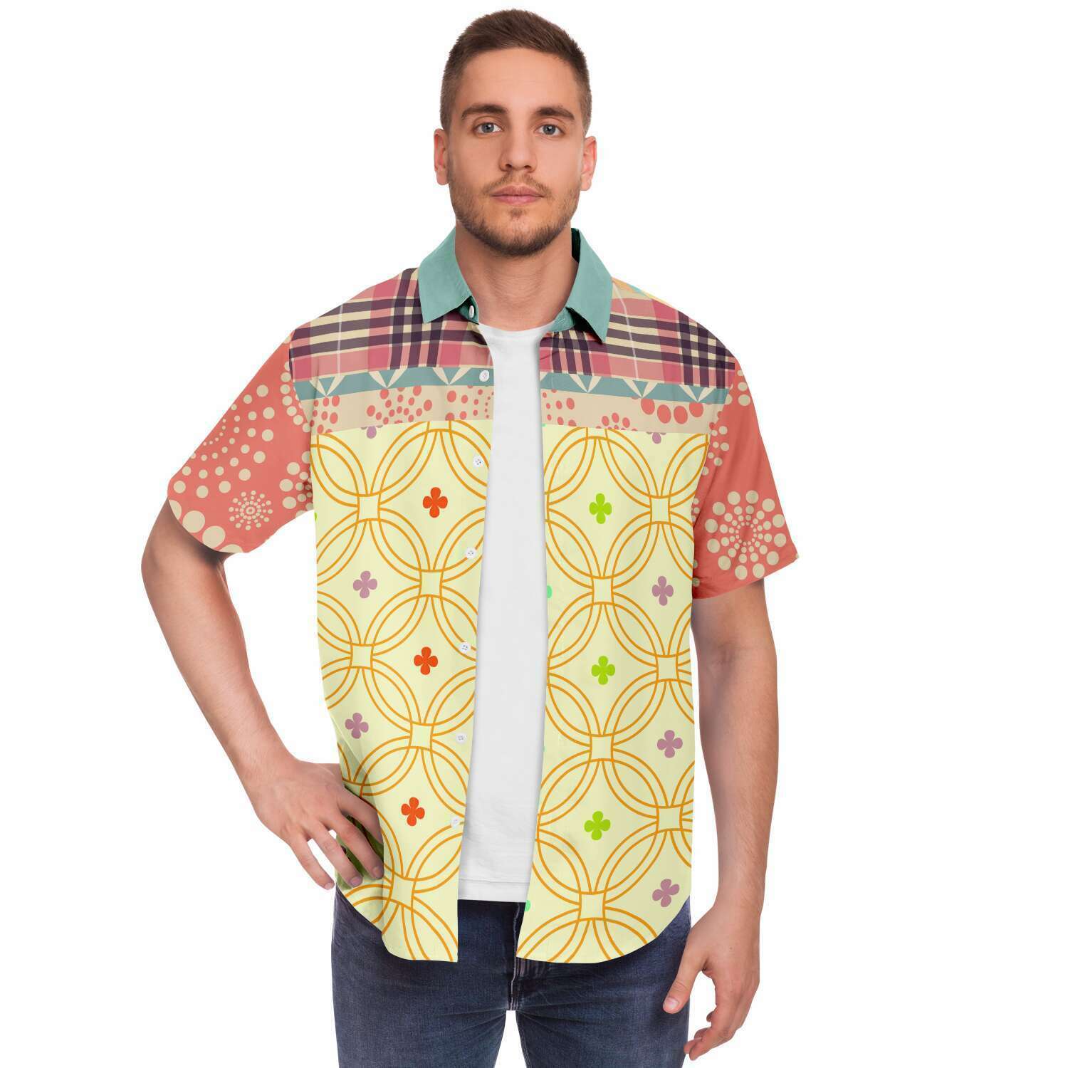 Short Sleeve Button Down Shirt - Kaleidoscope Design