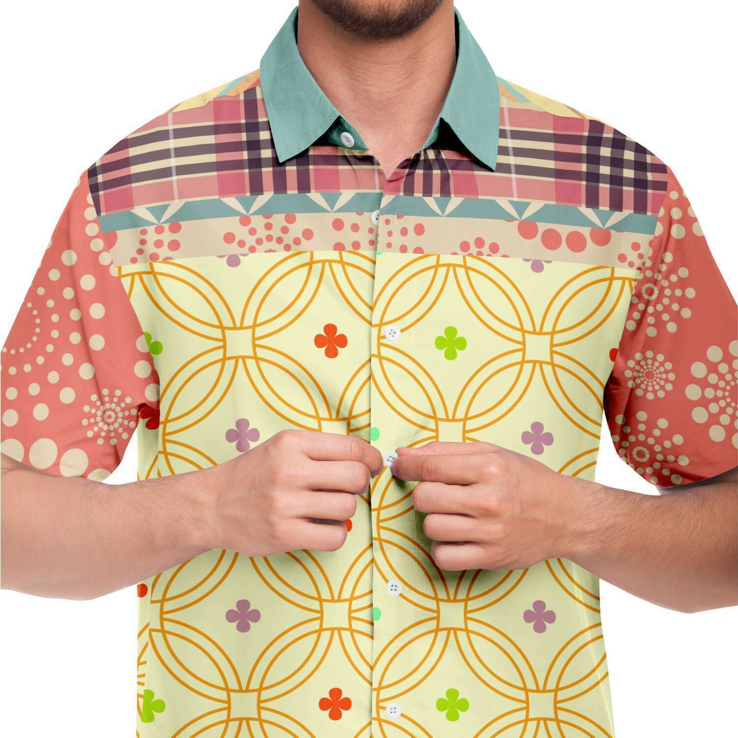 Short Sleeve Button Down Shirt - Kaleidoscope Design