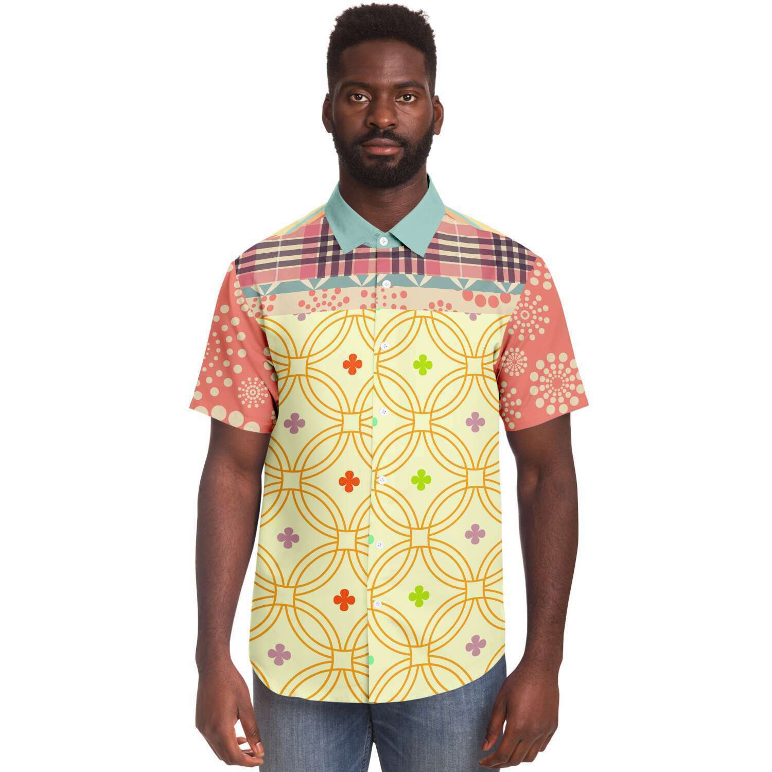 Short Sleeve Button Down Shirt - Kaleidoscope Design