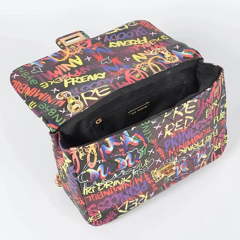 Shoulder Bag with Multi Graffiti Design at 3AM