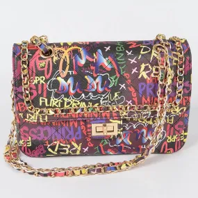 Shoulder Bag with Multi Graffiti Design at 3AM