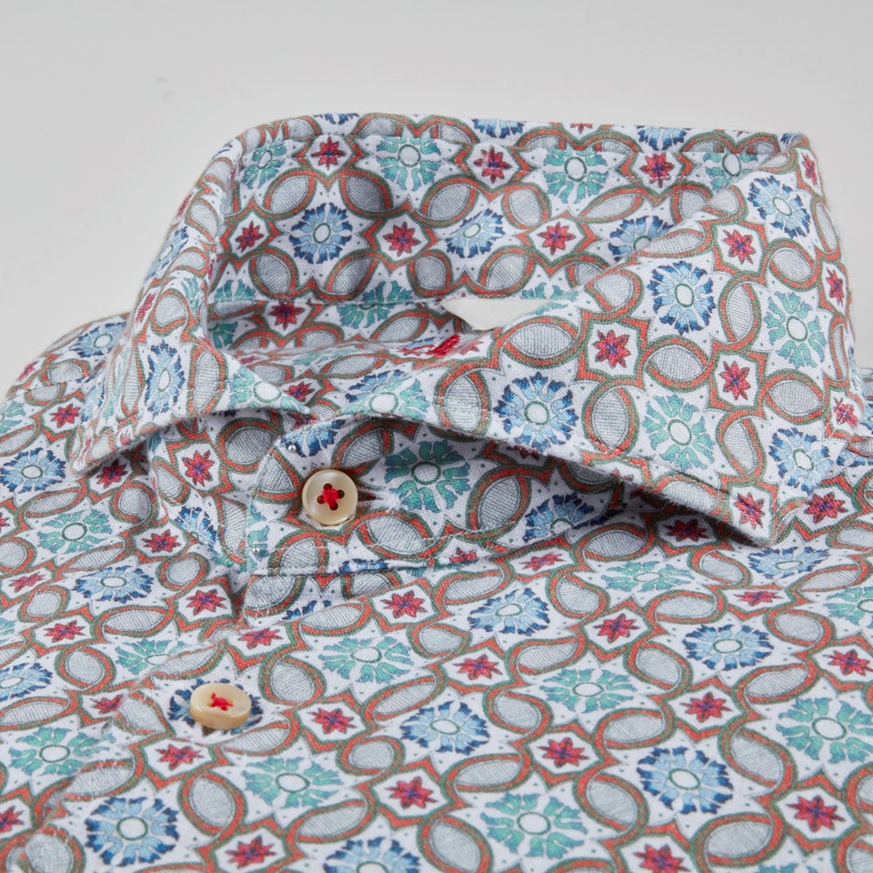 Sicilian Linen Shirt with Tiles Pattern