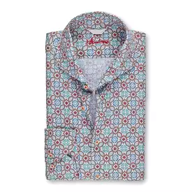 Sicilian Linen Shirt with Tiles Pattern