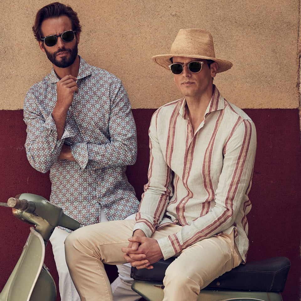 Sicilian Linen Shirt with Tiles Pattern