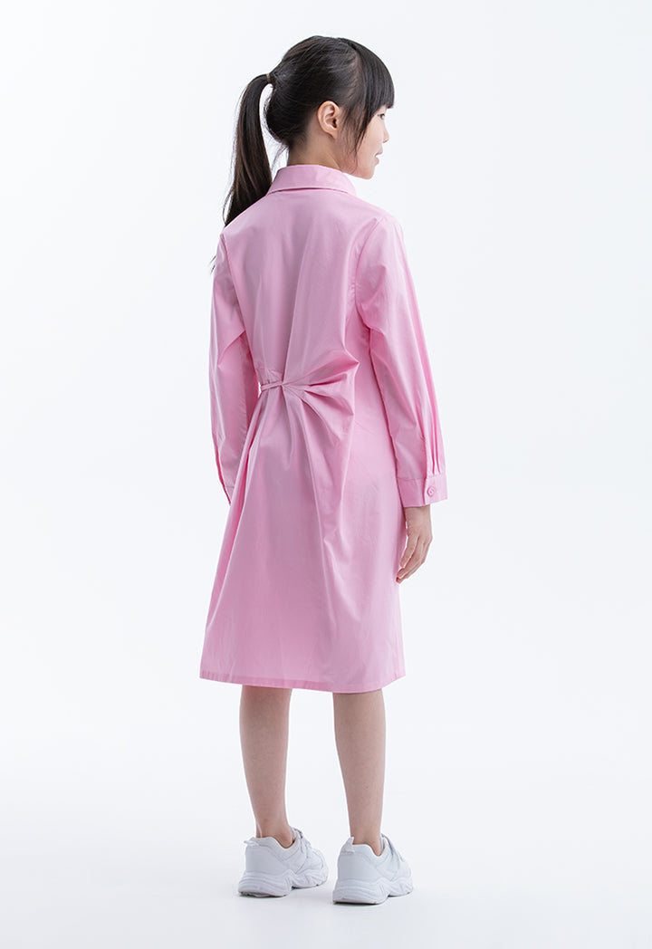 Solid Color Self-Tied Cotton Shirt Dress