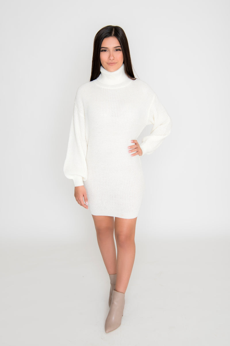 Sophia Sweater Dress - Ivory: Women's Knit Dress, Winter White