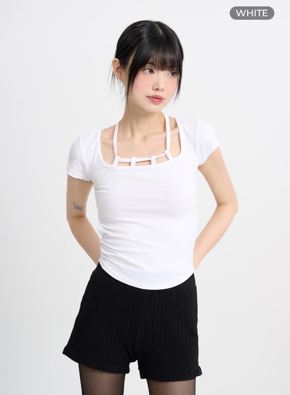 Strap Shoulder Cut Crop Top - CM415