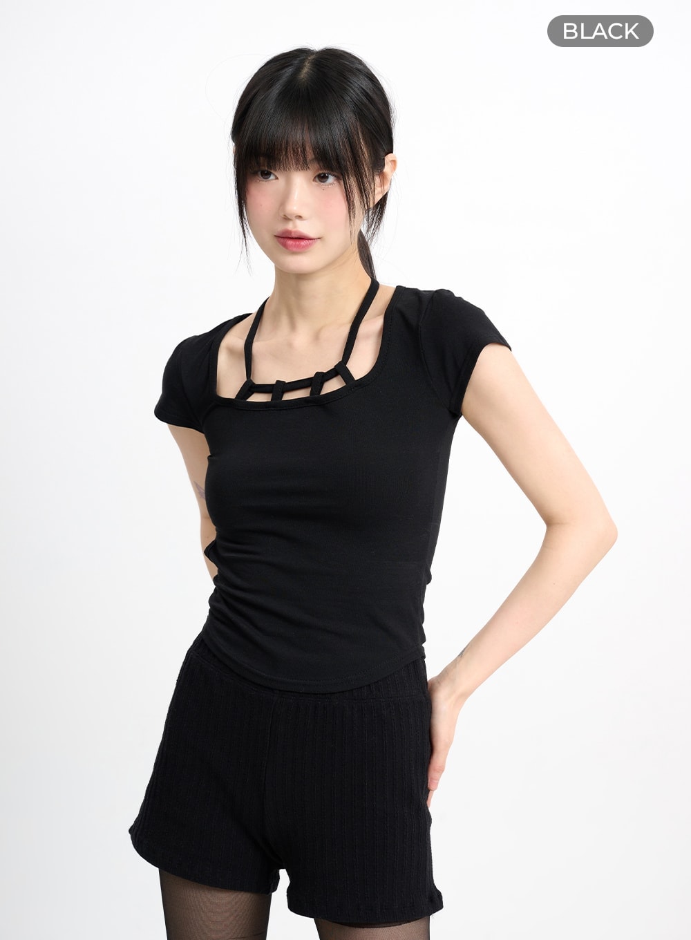 Strap Shoulder Cut Crop Top - CM415