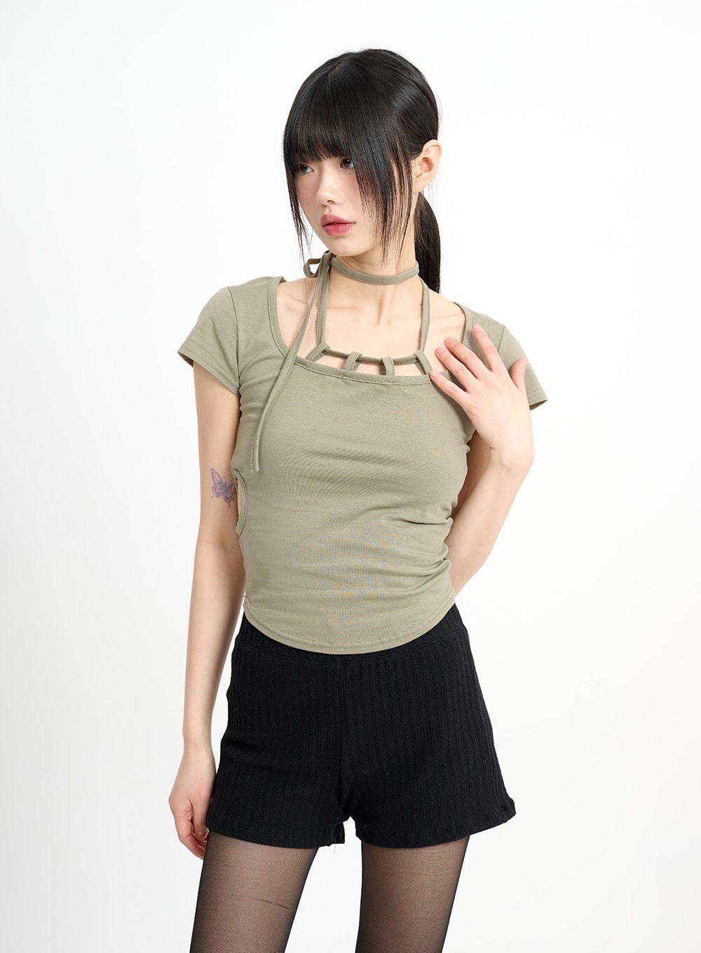 Strap Shoulder Cut Crop Top - CM415