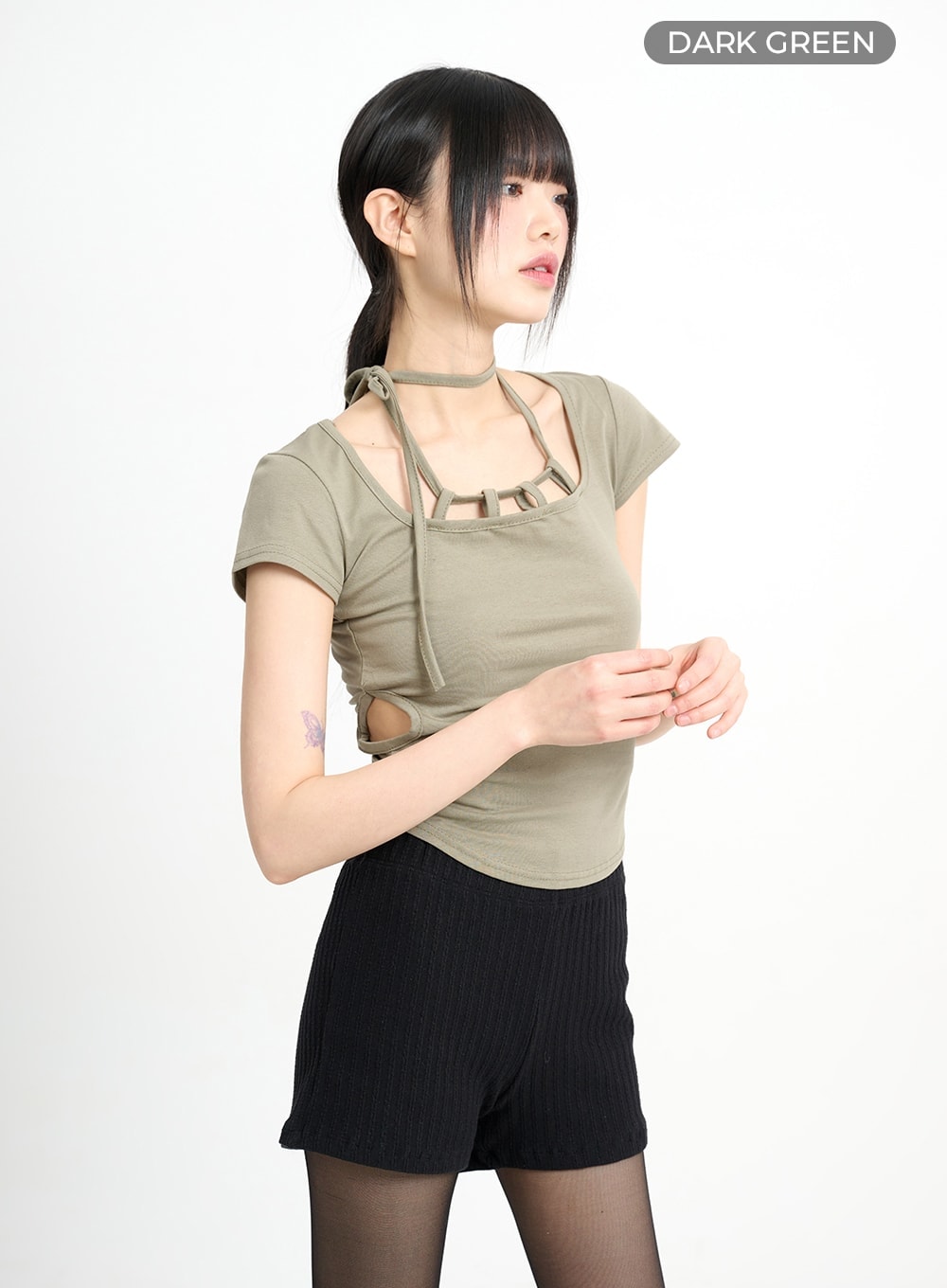 Strap Shoulder Cut Crop Top - CM415