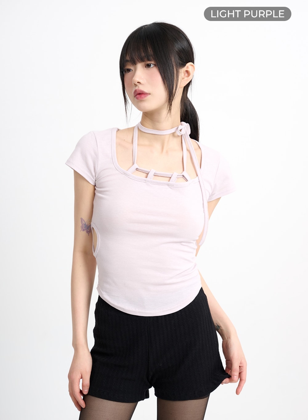 Strap Shoulder Cut Crop Top - CM415