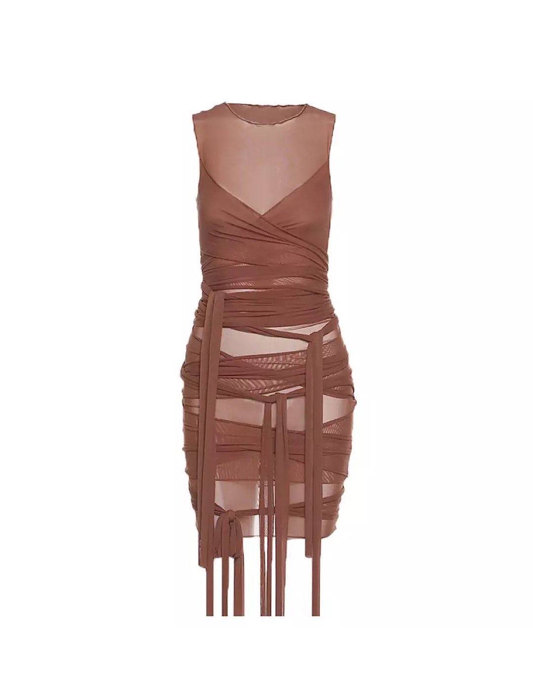 Strappy Mini Dress with Mesh Bandage