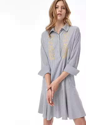 Striped Shirt Dress with Embroidered Detailing