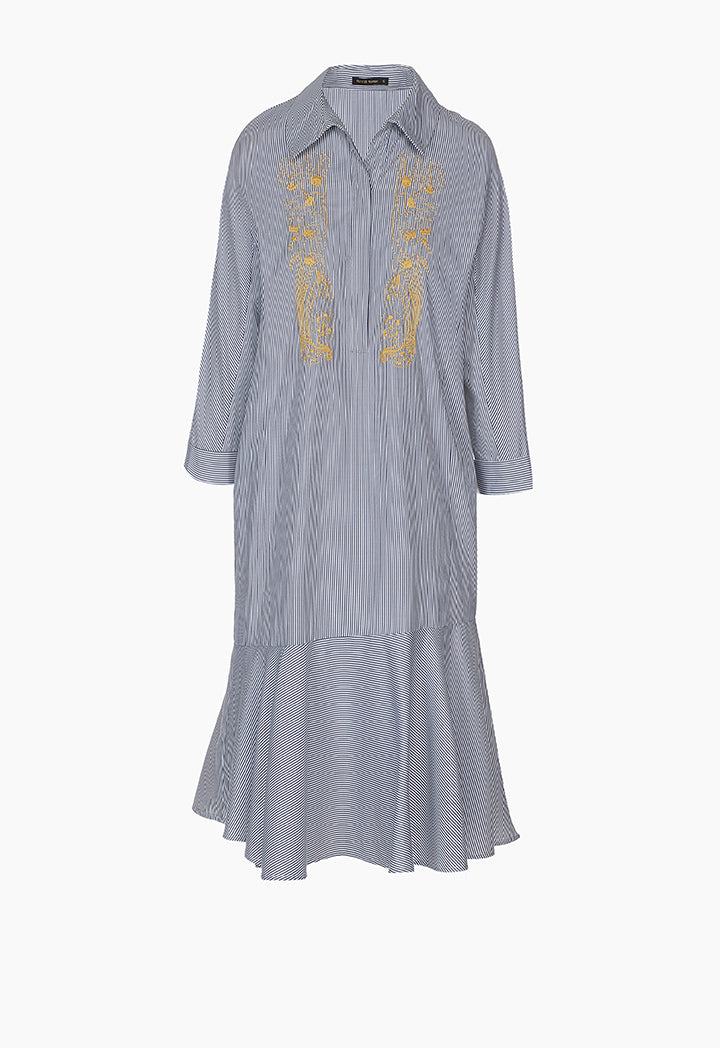 Striped Shirt Dress with Embroidered Detailing