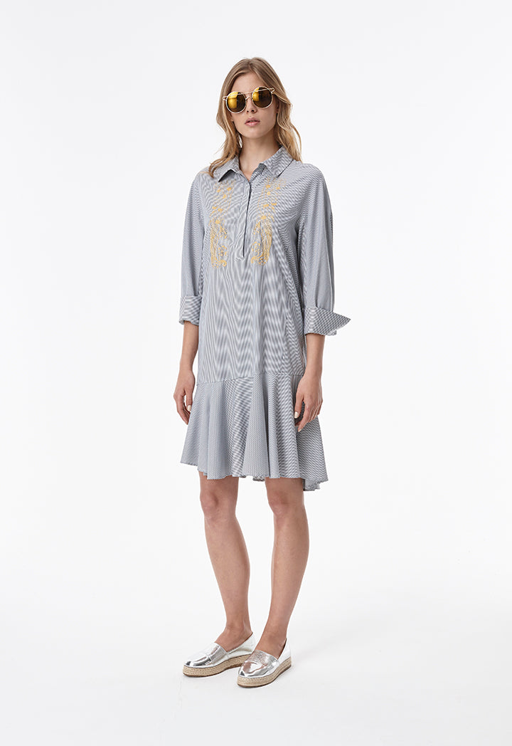 Striped Shirt Dress with Embroidered Detailing