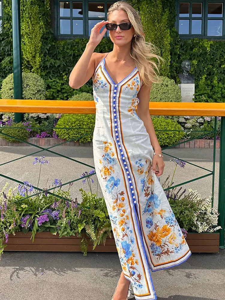 Summer Tropical Print Maxi Dresses for Women