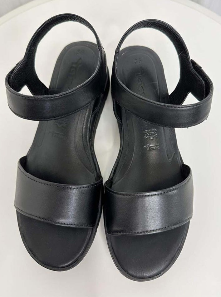 Tamaris Black Leather Wedge Sandals