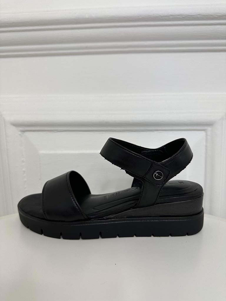 Tamaris Black Leather Wedge Sandals