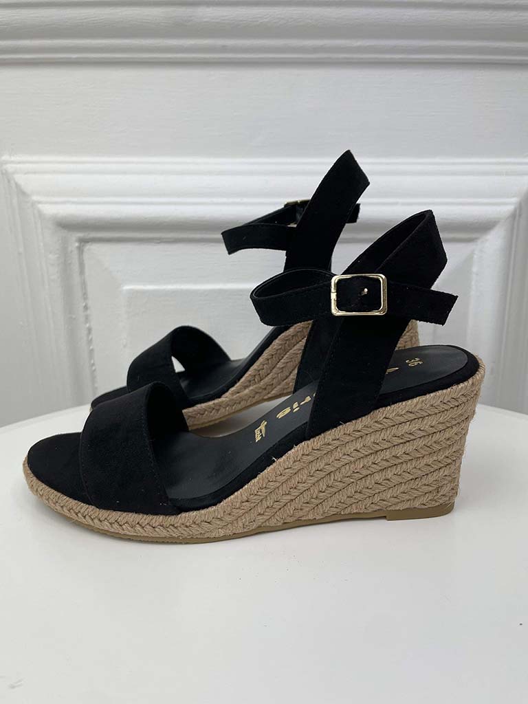 Tamaris black wedge espadrille sandals.