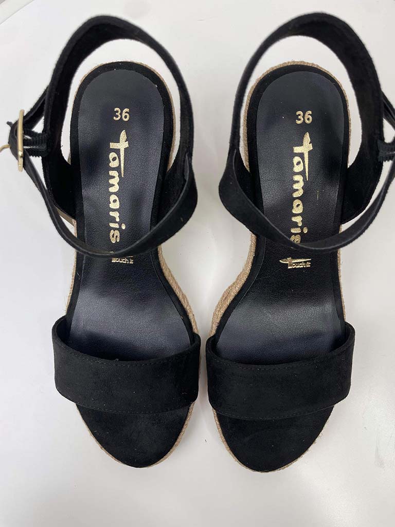 Tamaris black wedge espadrille sandals.