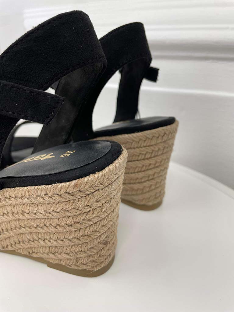 Tamaris black wedge espadrille sandals.