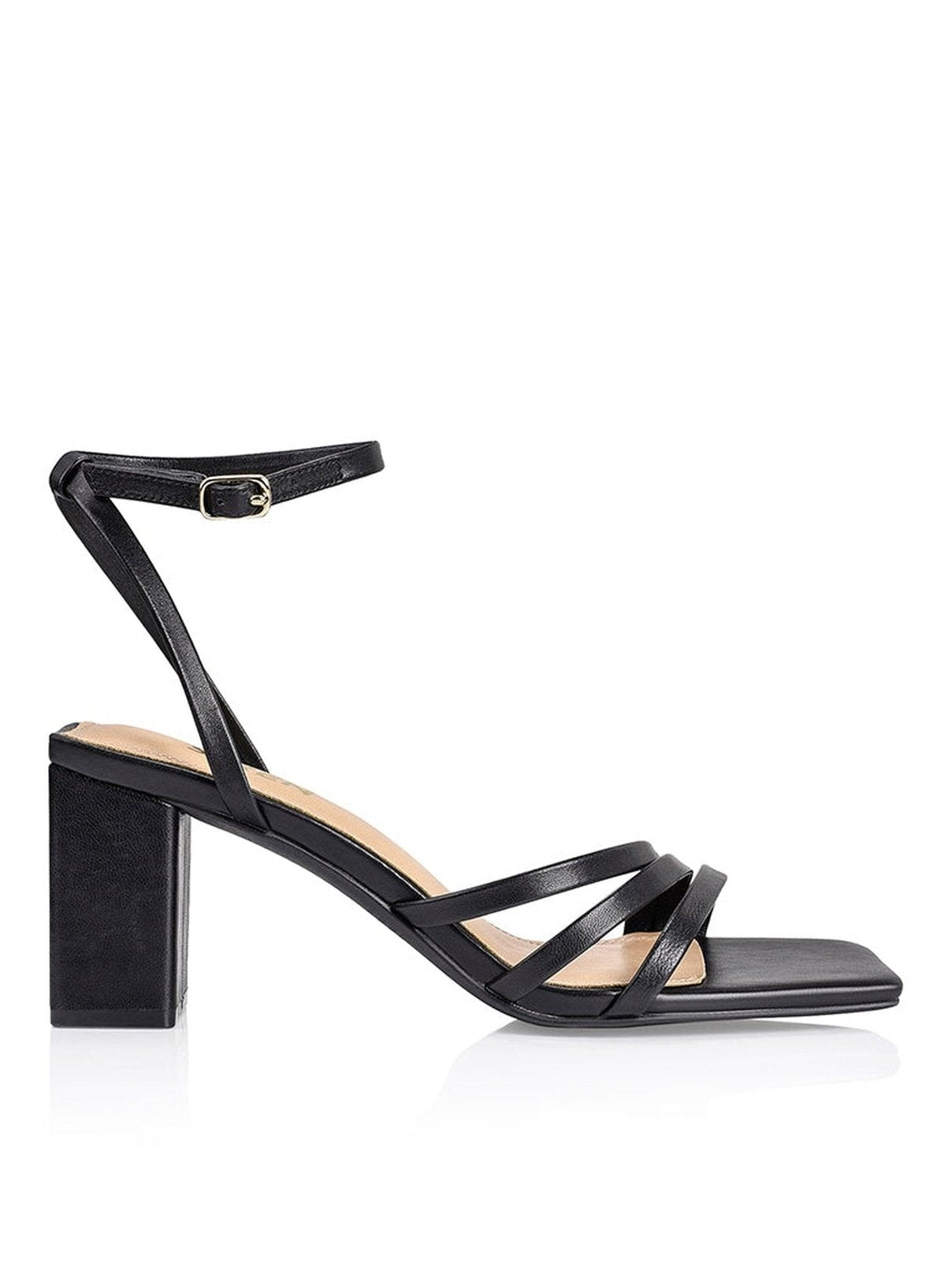 Tessie Black Leather Block Heel Sandals