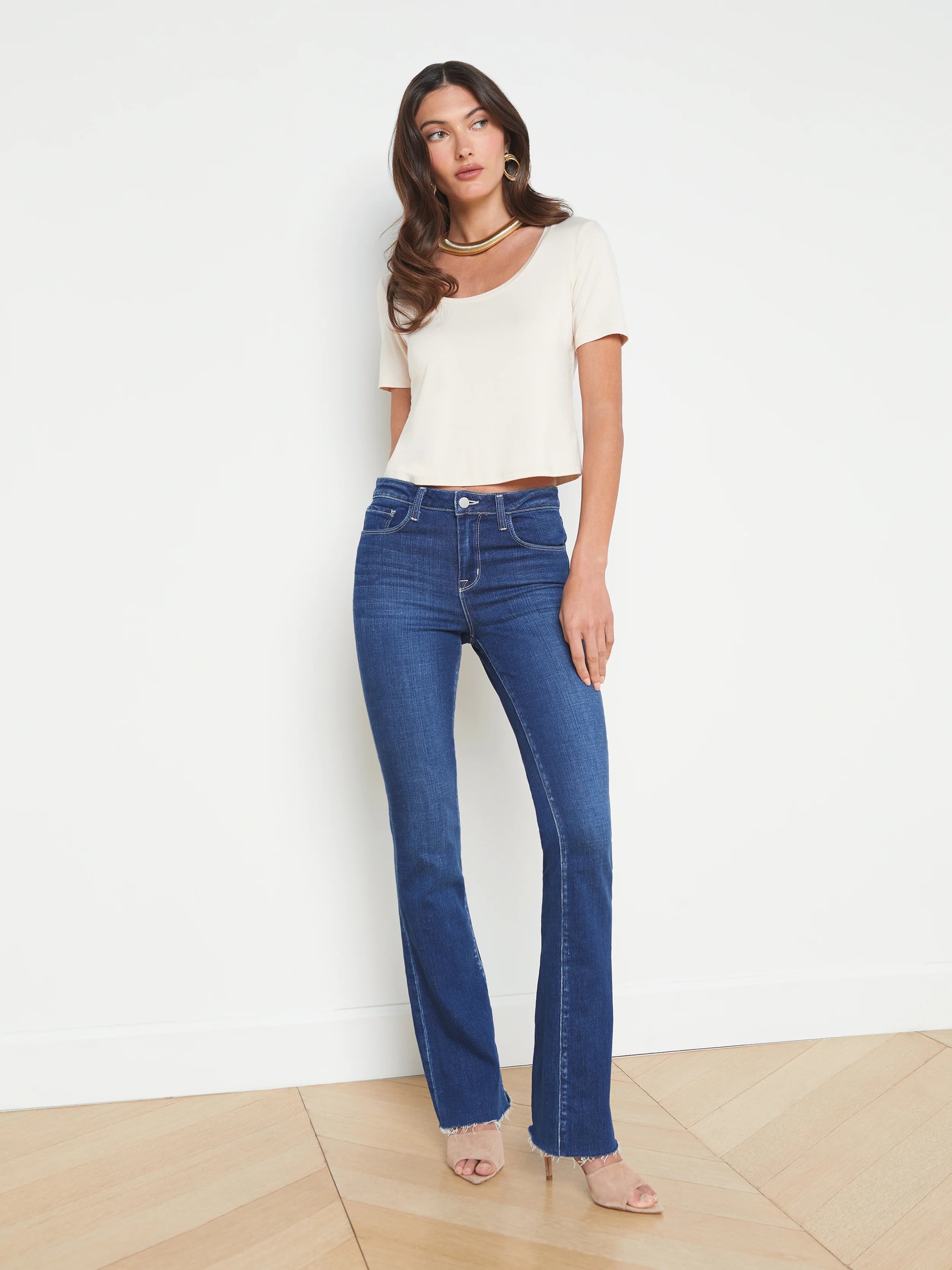 The Agency - Dana Scoop Neck Cropped Tee - Bisque