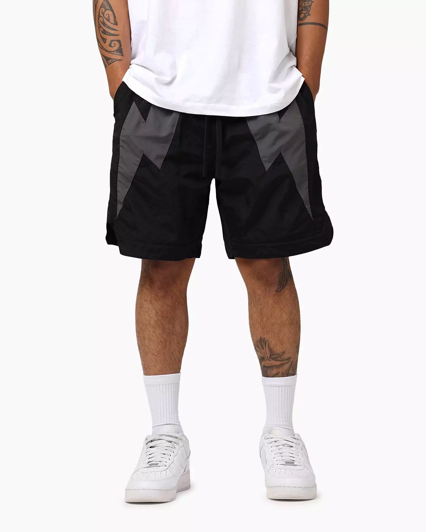 The Anti Order Black/Grey Eres Nylon Shorts.