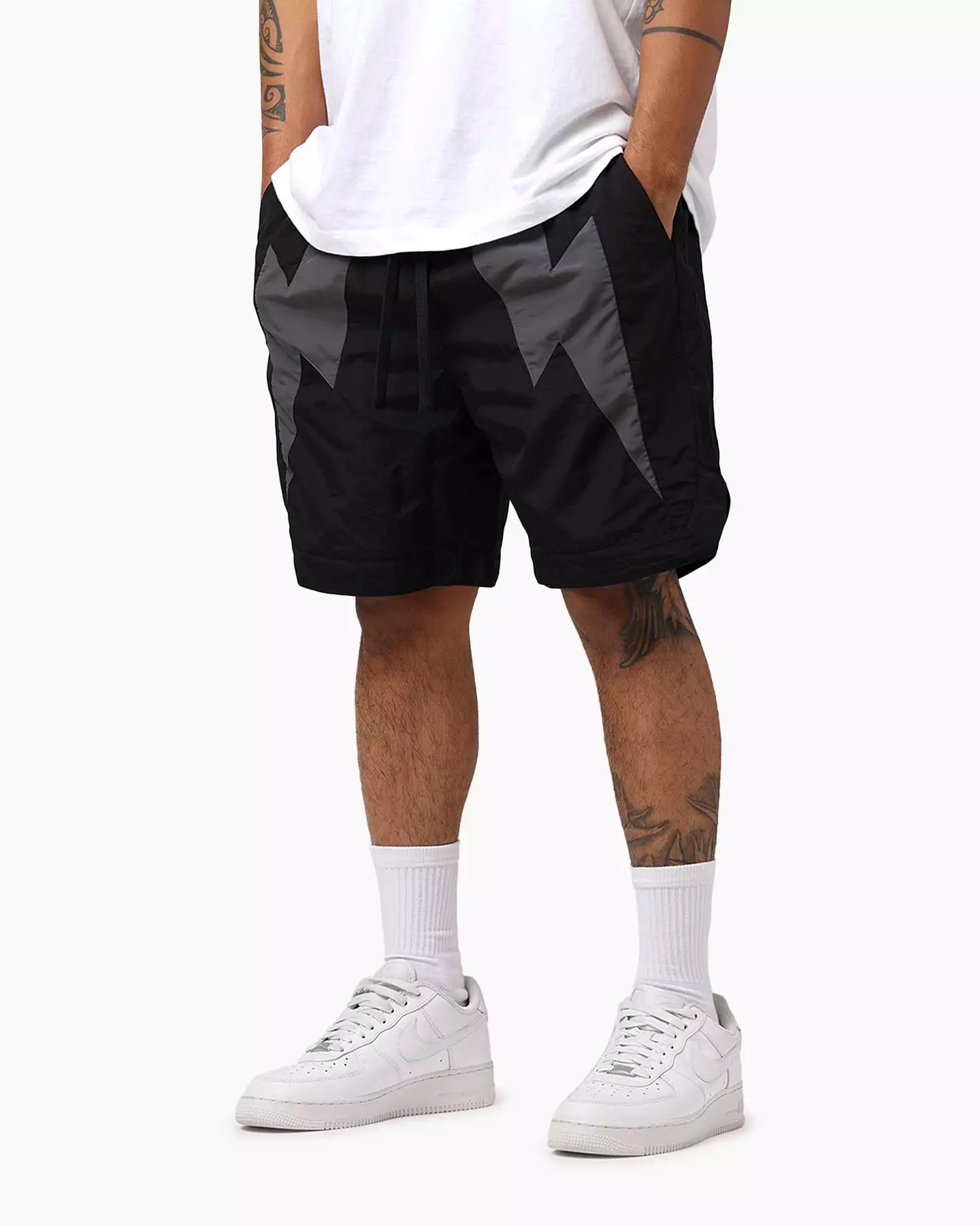 The Anti Order Black/Grey Eres Nylon Shorts.