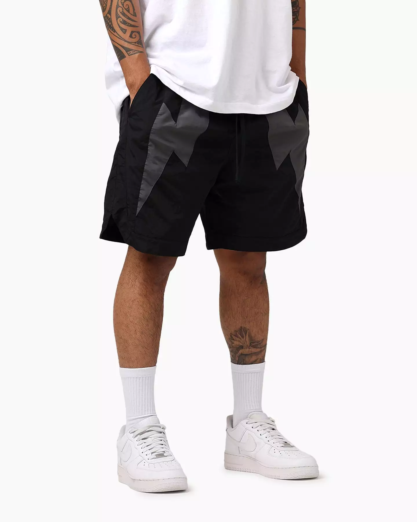 The Anti Order Black/Grey Eres Nylon Shorts.